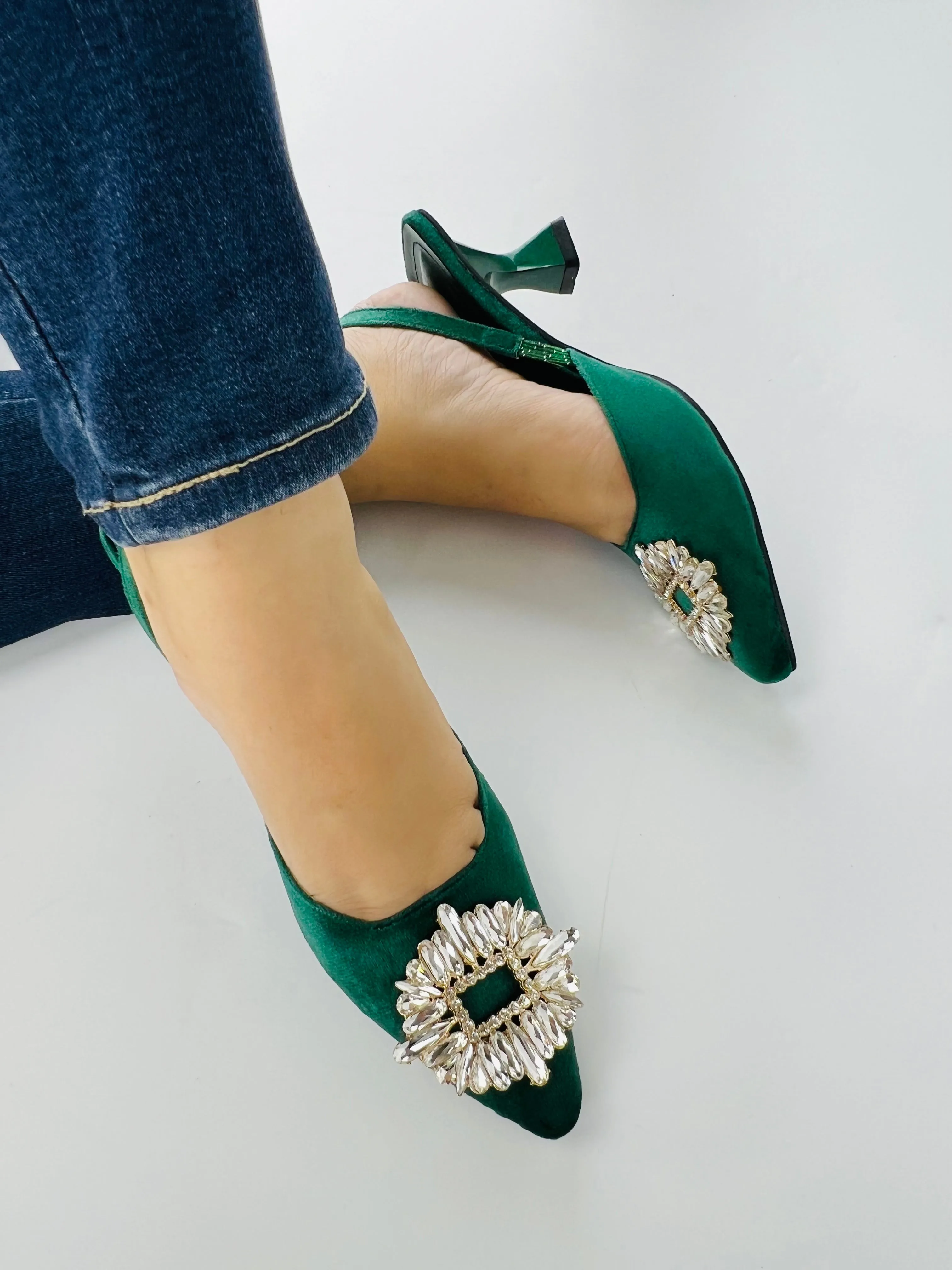 Anastasia Green Velvet Slingback