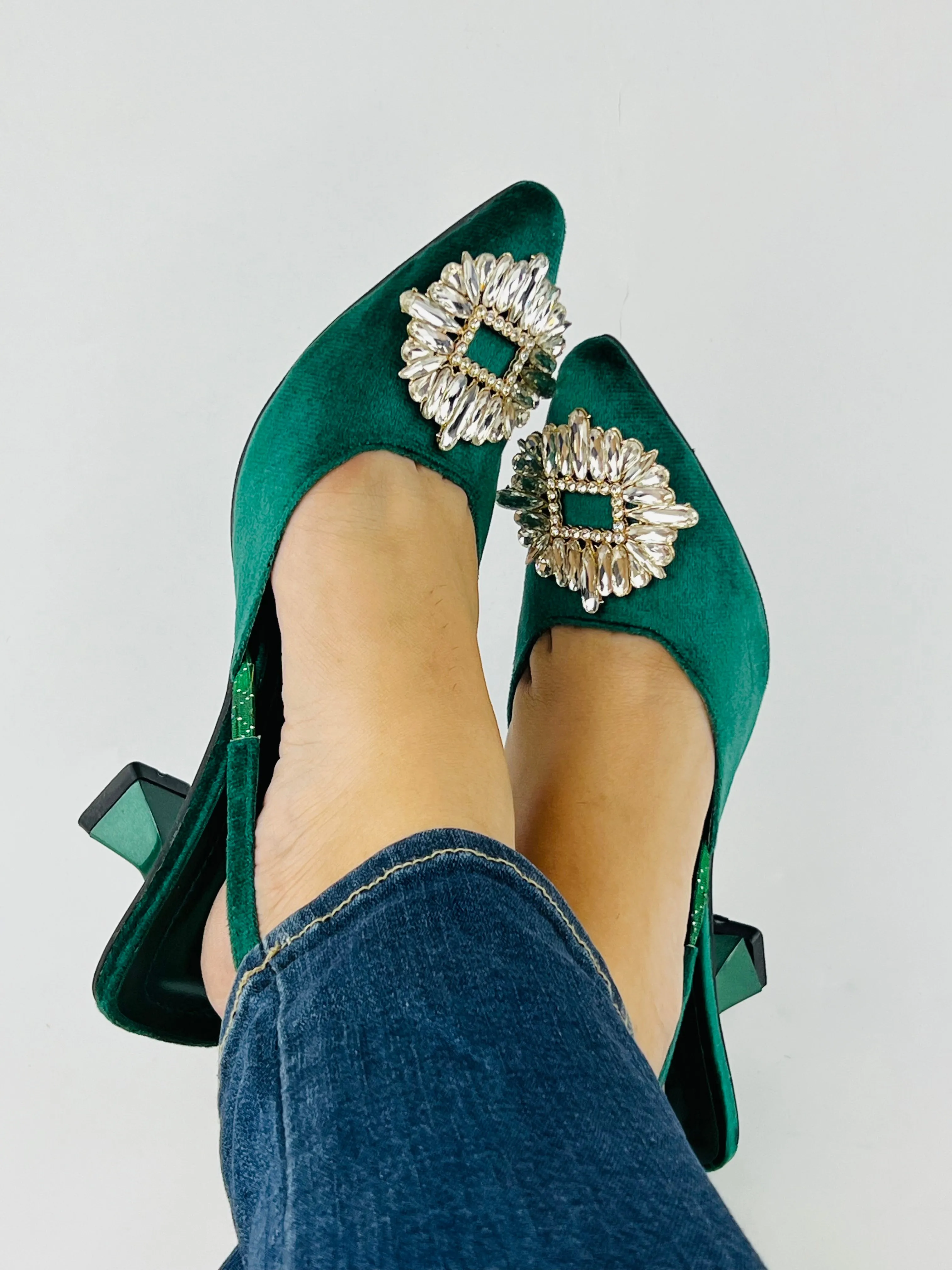 Anastasia Green Velvet Slingback