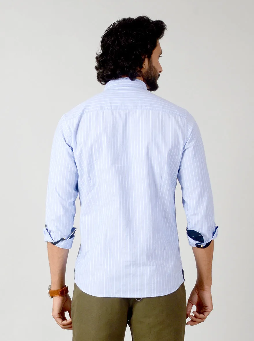 Azure Blue Striped Slim Fit Casual Shirt | JadeBlue