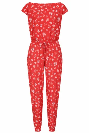 Billie Slinky Jumpsuit in Red Ditsy Floral