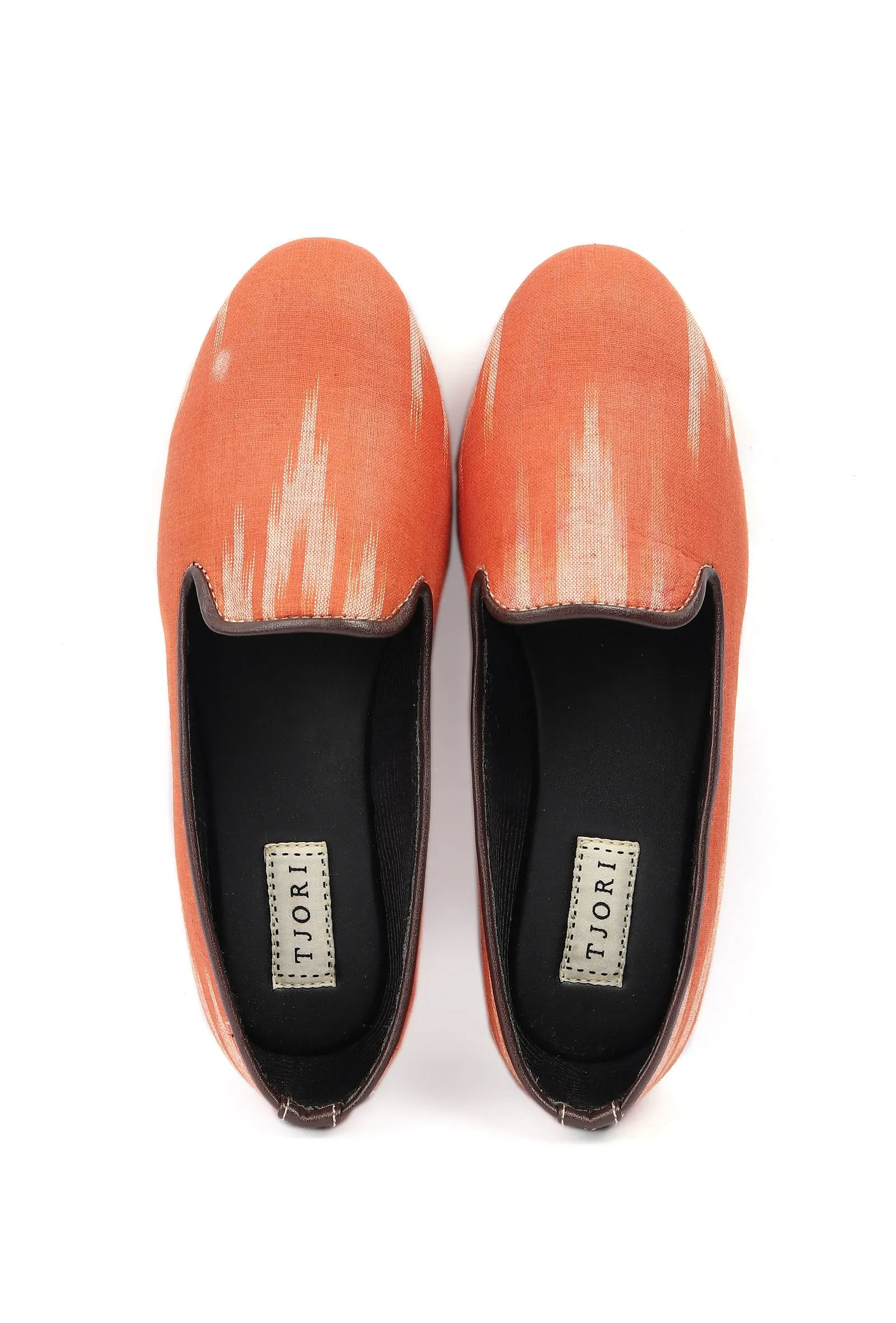 Black & Coral Pink Ikat Flat Cruelty Free Leather Ballerina