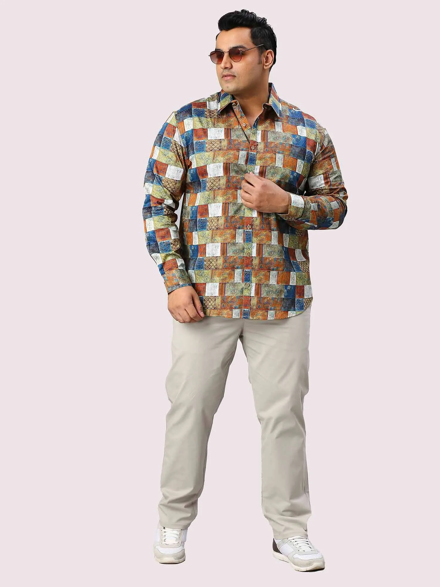 Blocks Digital Printed Full Sleeve Shirt Men's Plus Size