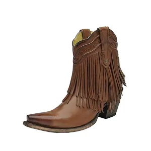 Corral Women's Brown Fringe and Whip Stitch Short Snip Toe Boot - G1206