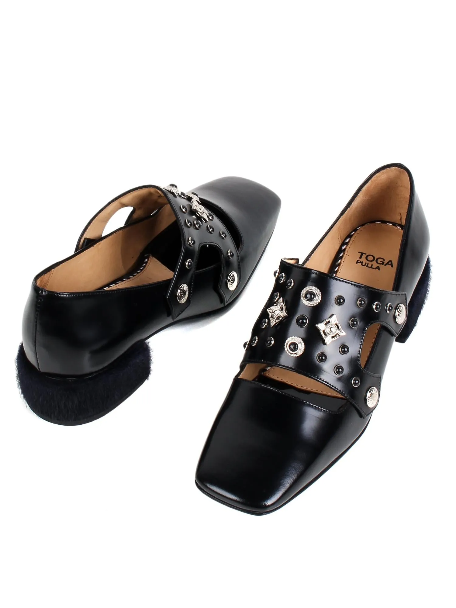 Luxurious Fur-Heeled Cut-Out Monk Shoes