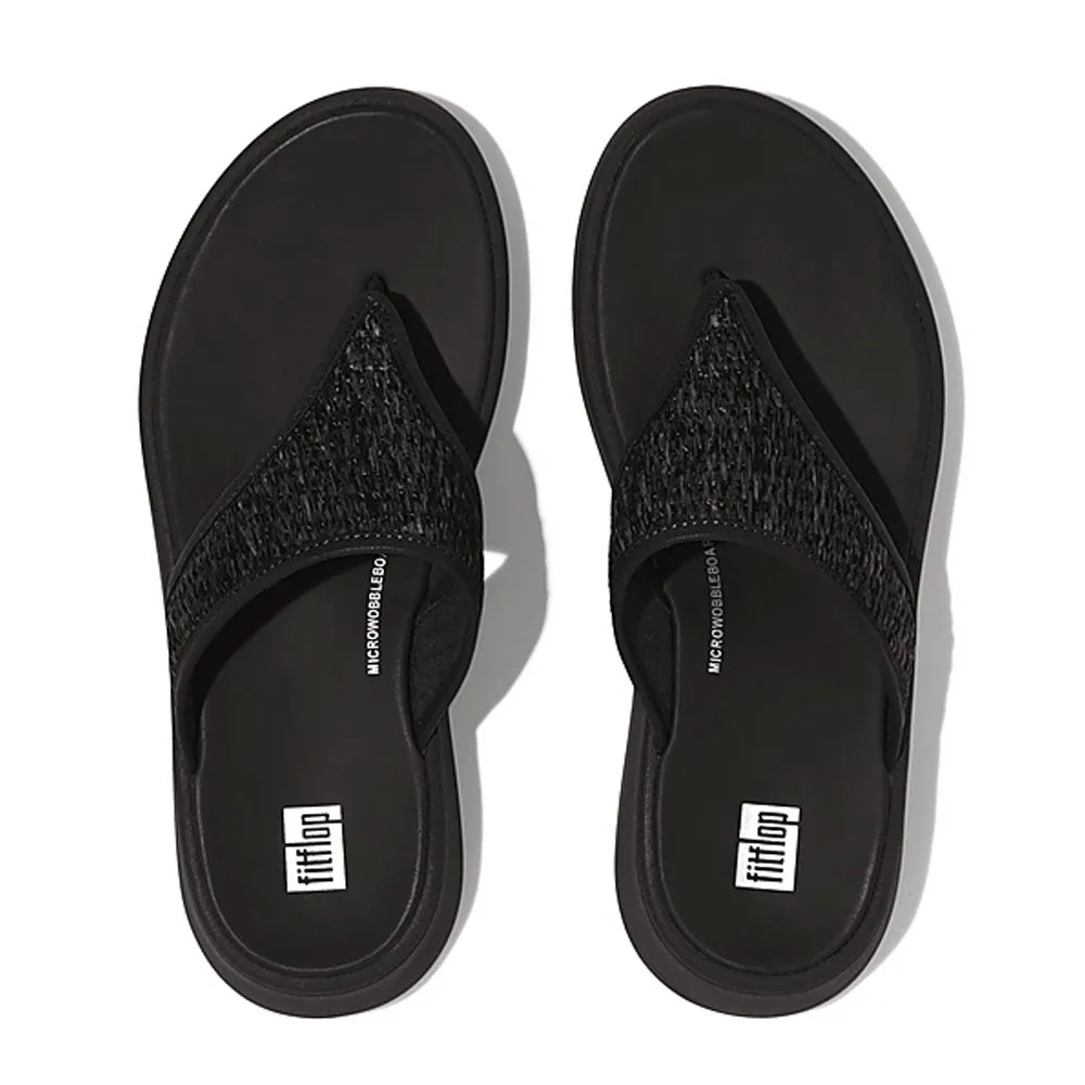 FitFlop F-Mode Woven Raffia Flatform Sandals - All Black