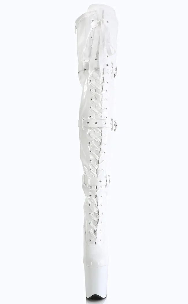 FLAMINGO-3028 White Patent Thigh High Boots