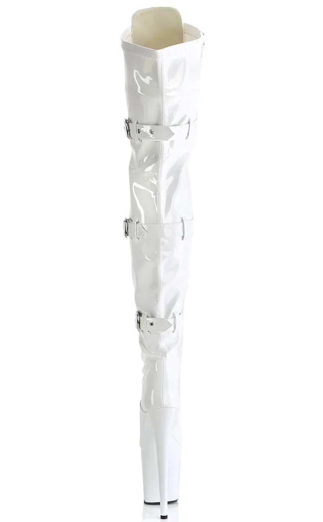 FLAMINGO-3028 White Patent Thigh High Boots