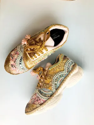 FUNKY N TRENDY pastel theme bridal sneakers / bridesmaid sneakers/ gold sneakers / golden sneakers / gold shoes