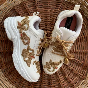 Funky N Trendy zardozi embroidery work bridal sneakers/ bridesmaid sneaker / golden sneakers