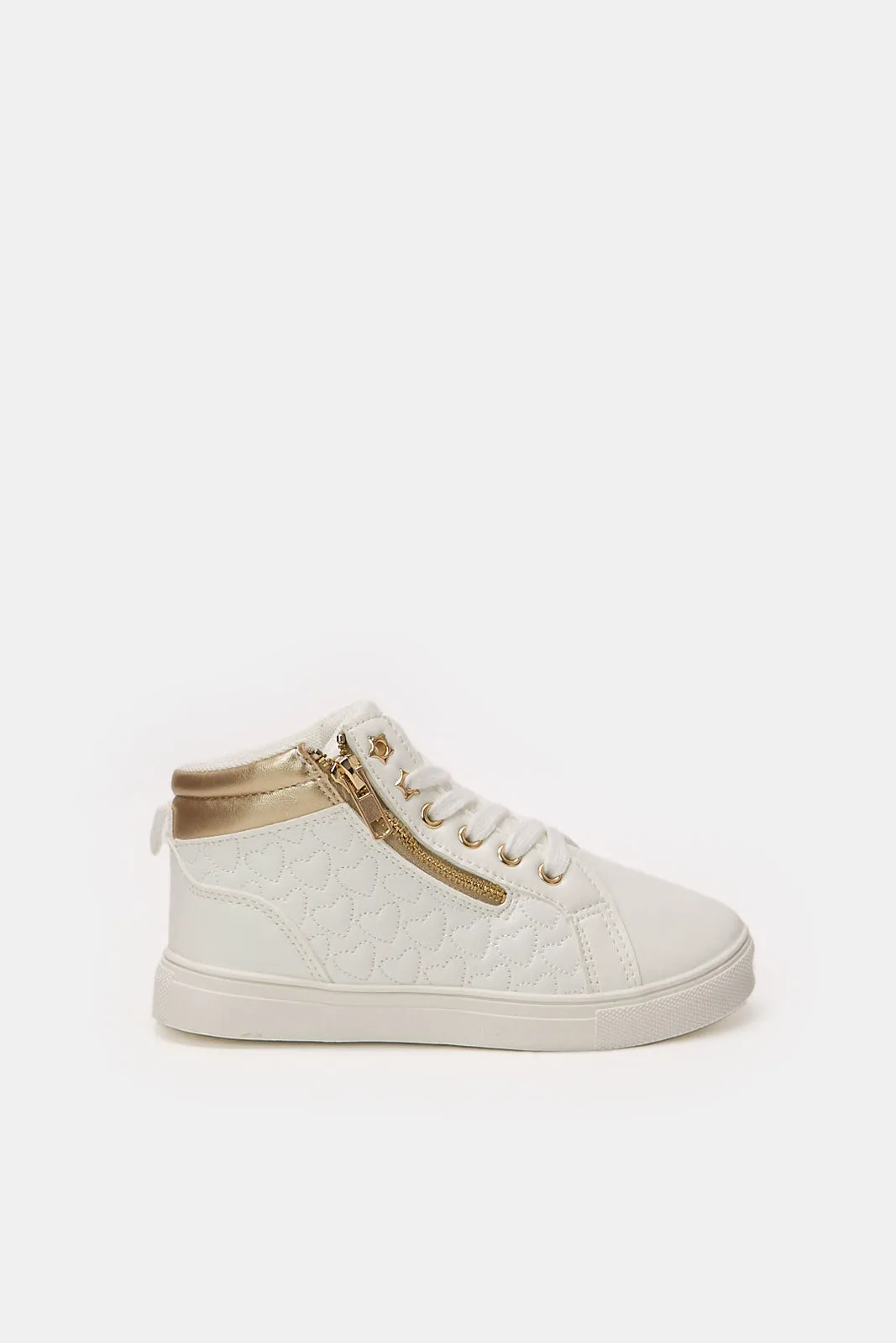 Girls White Heart Detail High-Top Sneakers