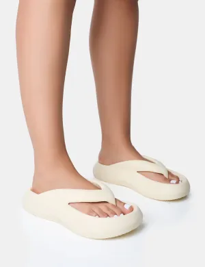 Guilty Cream Chunky Toe Post Slider Sandals