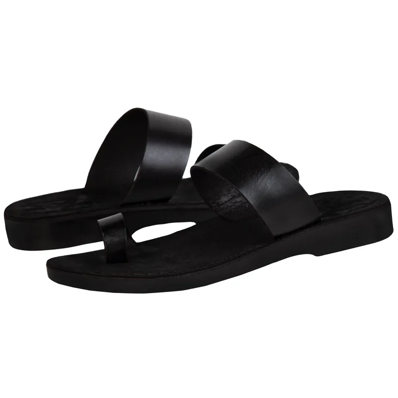 Holy Land Market Men/Women Biblical Jesus Leather/Suede Sandals/Slides From Jerusalem (Black Suede III)