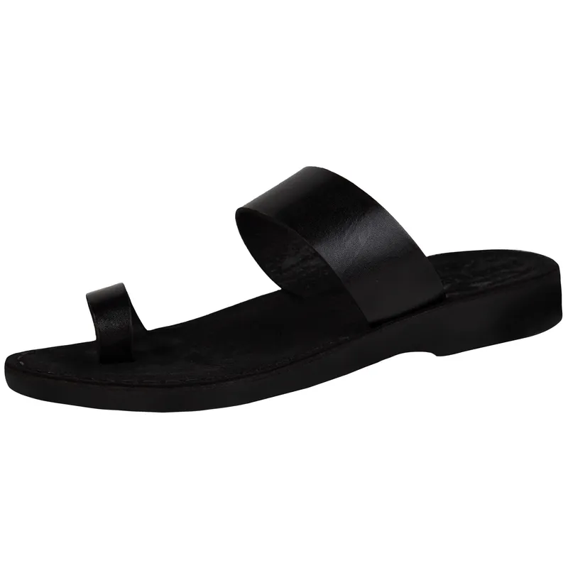 Holy Land Market Men/Women Biblical Jesus Leather/Suede Sandals/Slides From Jerusalem (Black Suede III)