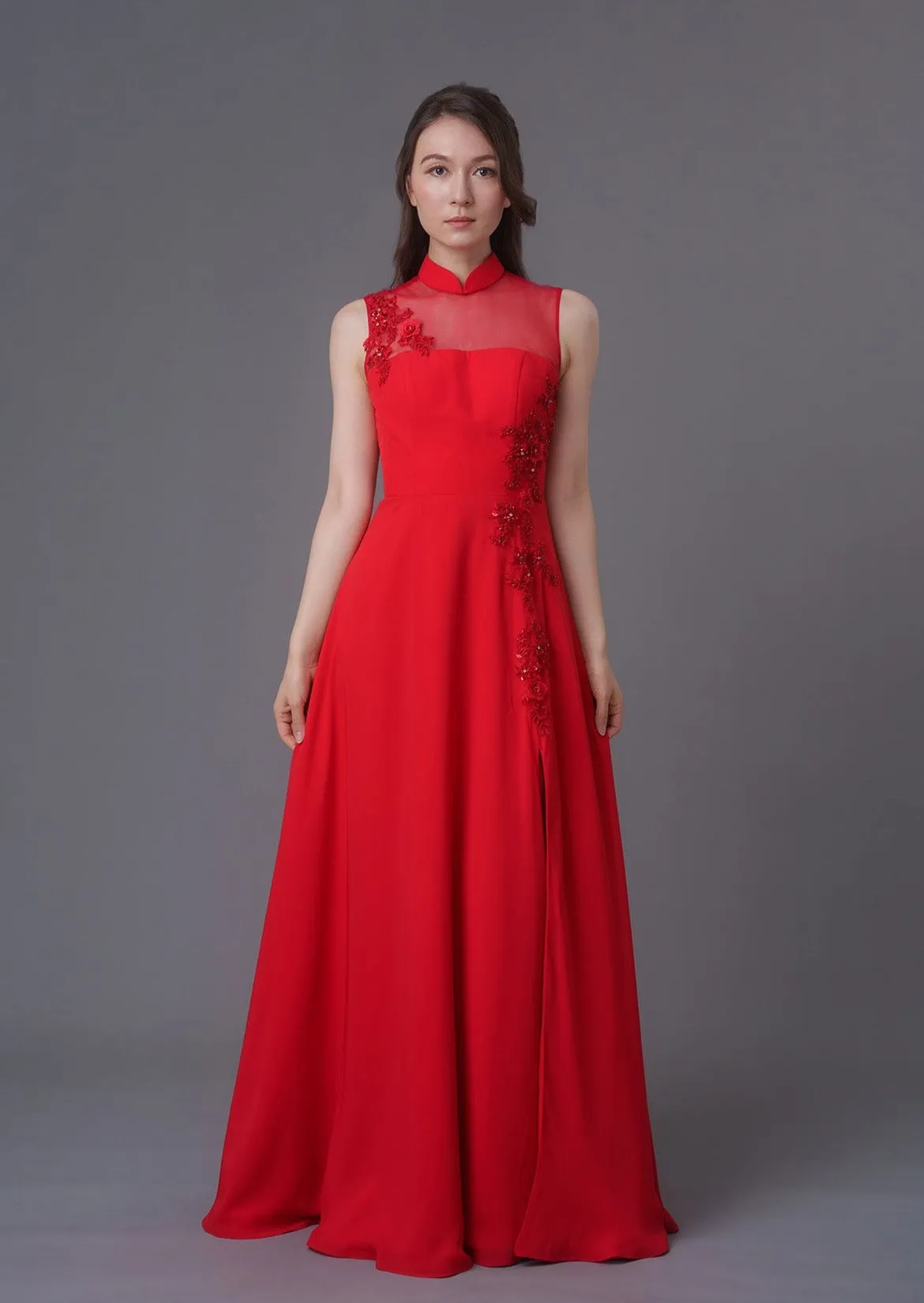 Iris A-Line Red Bridal Qipao