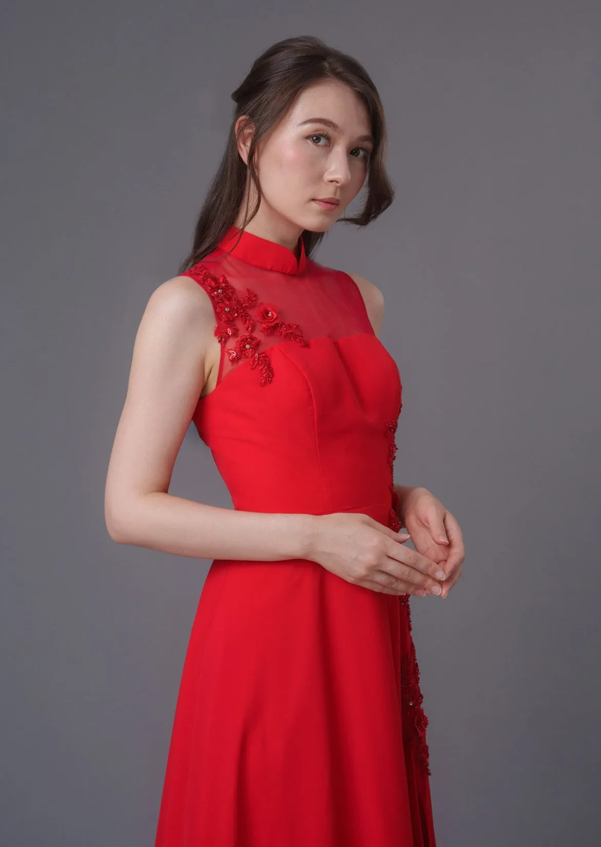 Iris A-Line Red Bridal Qipao