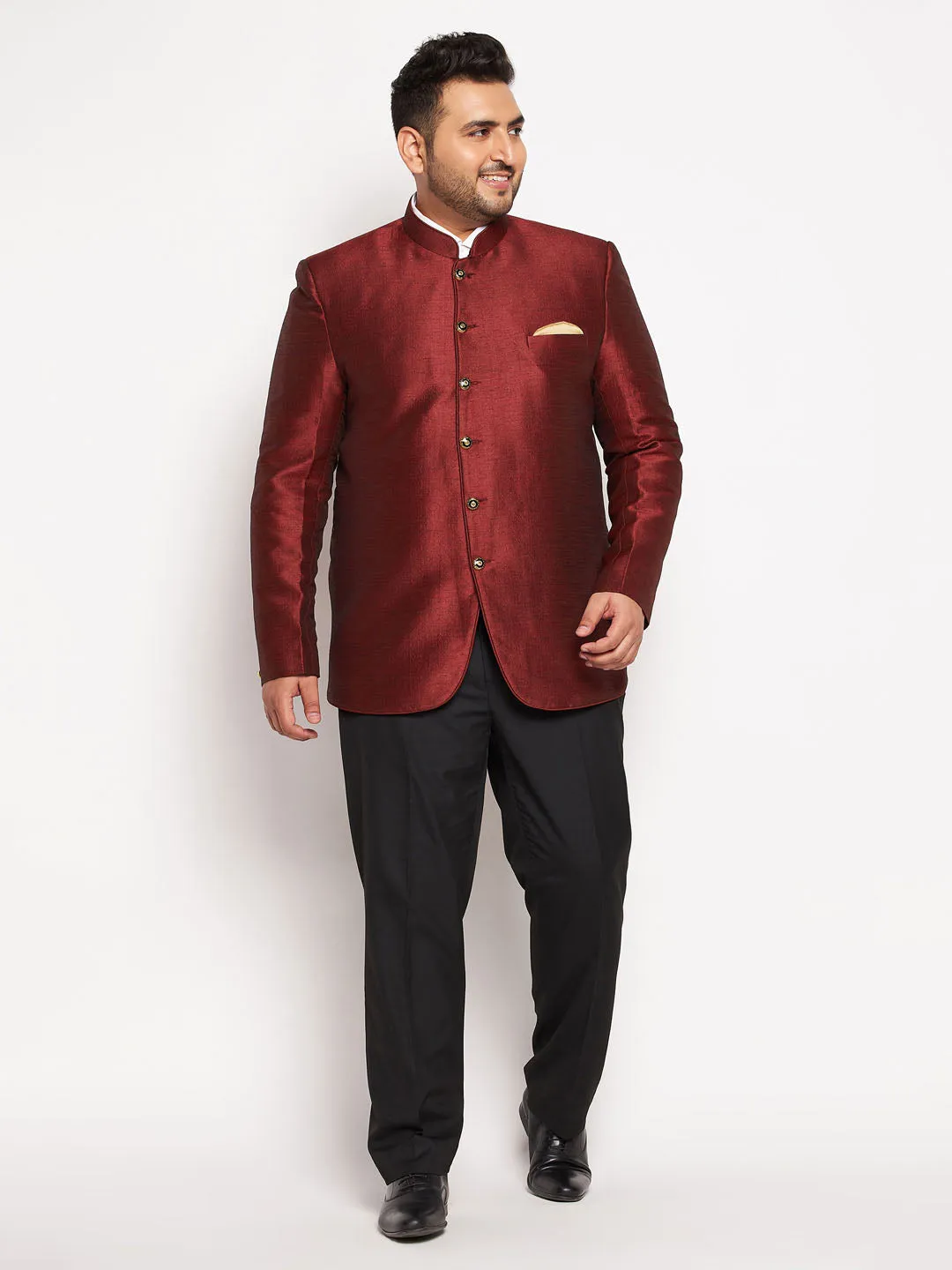 Jashvi Plus Size Men's Maroon Silk Blend Jodhpuri