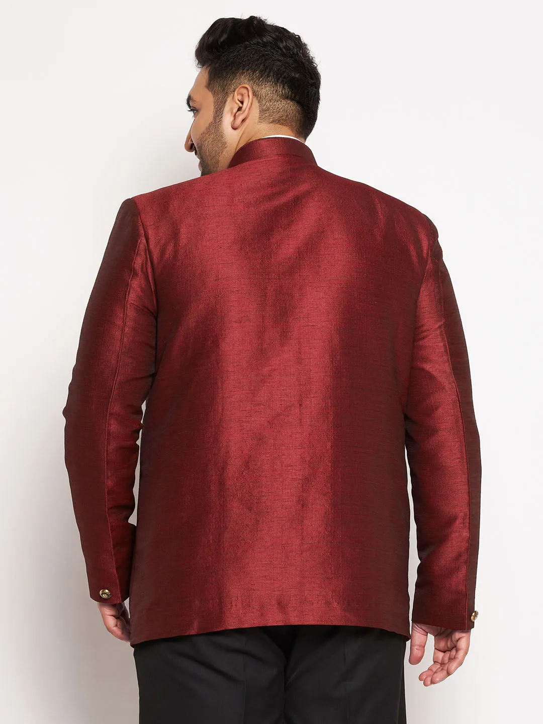 Jashvi Plus Size Men's Maroon Silk Blend Jodhpuri