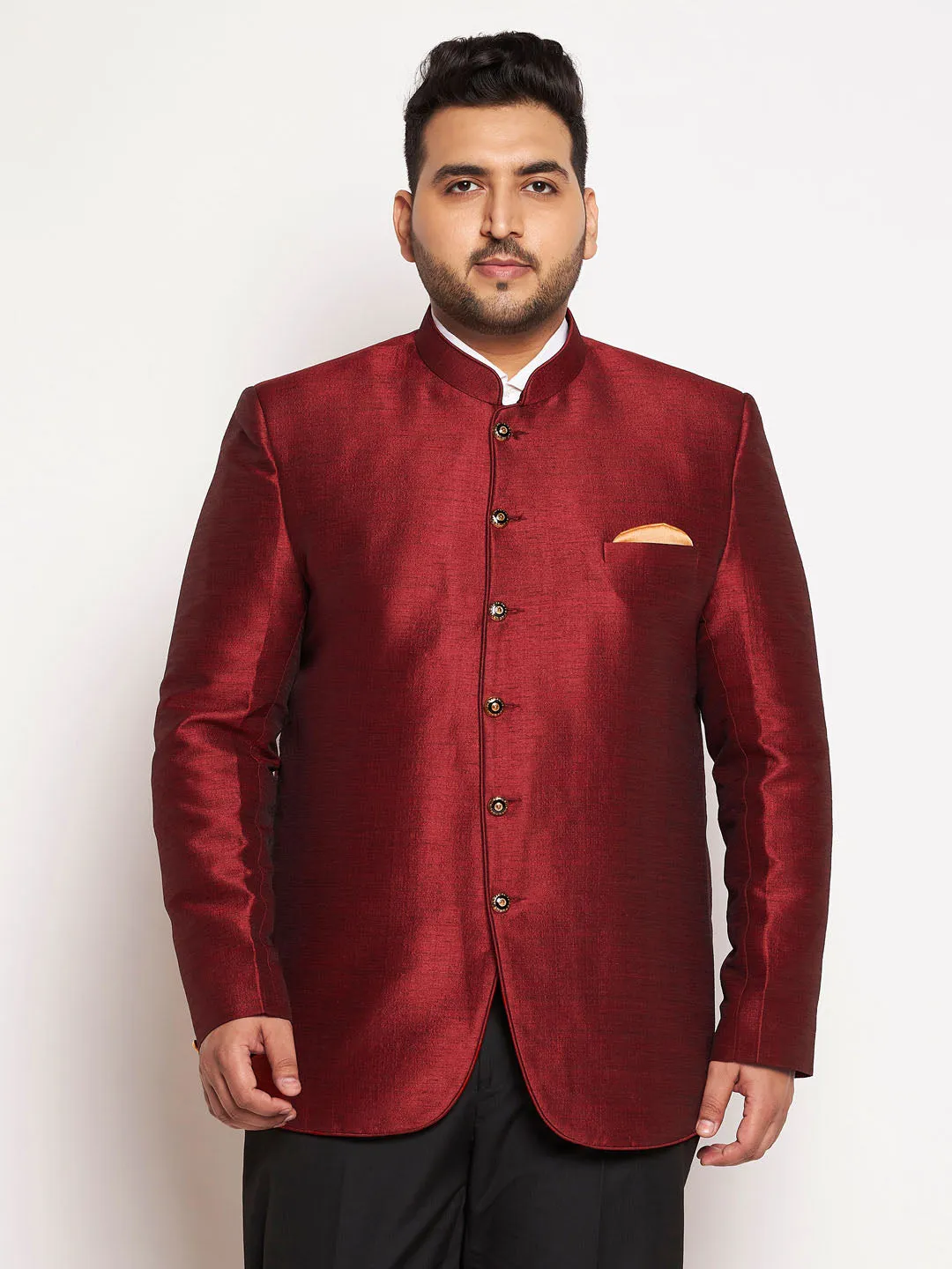 Jashvi Plus Size Men's Maroon Silk Blend Jodhpuri