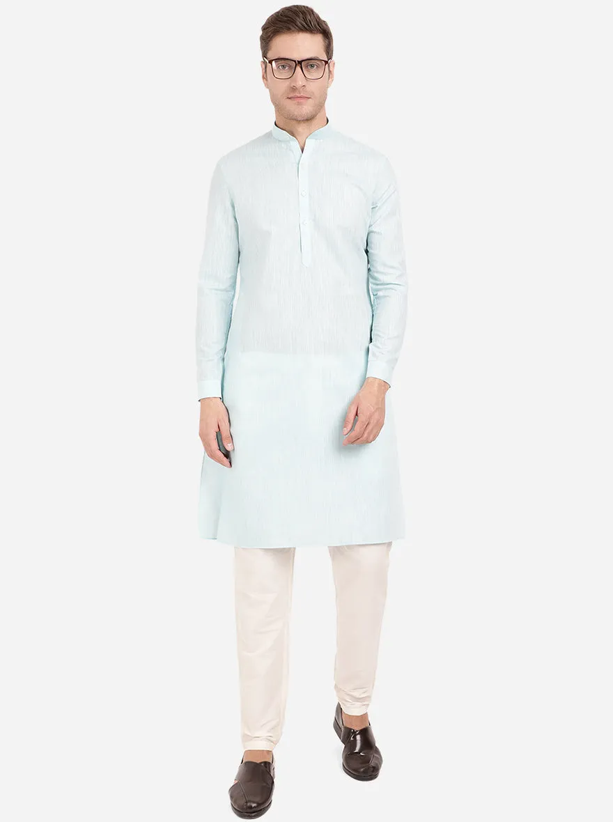 Light Blue Self Textured Regular Fit Modi Kurta | JadeBlue