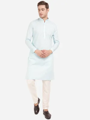 Light Blue Self Textured Regular Fit Modi Kurta | JadeBlue