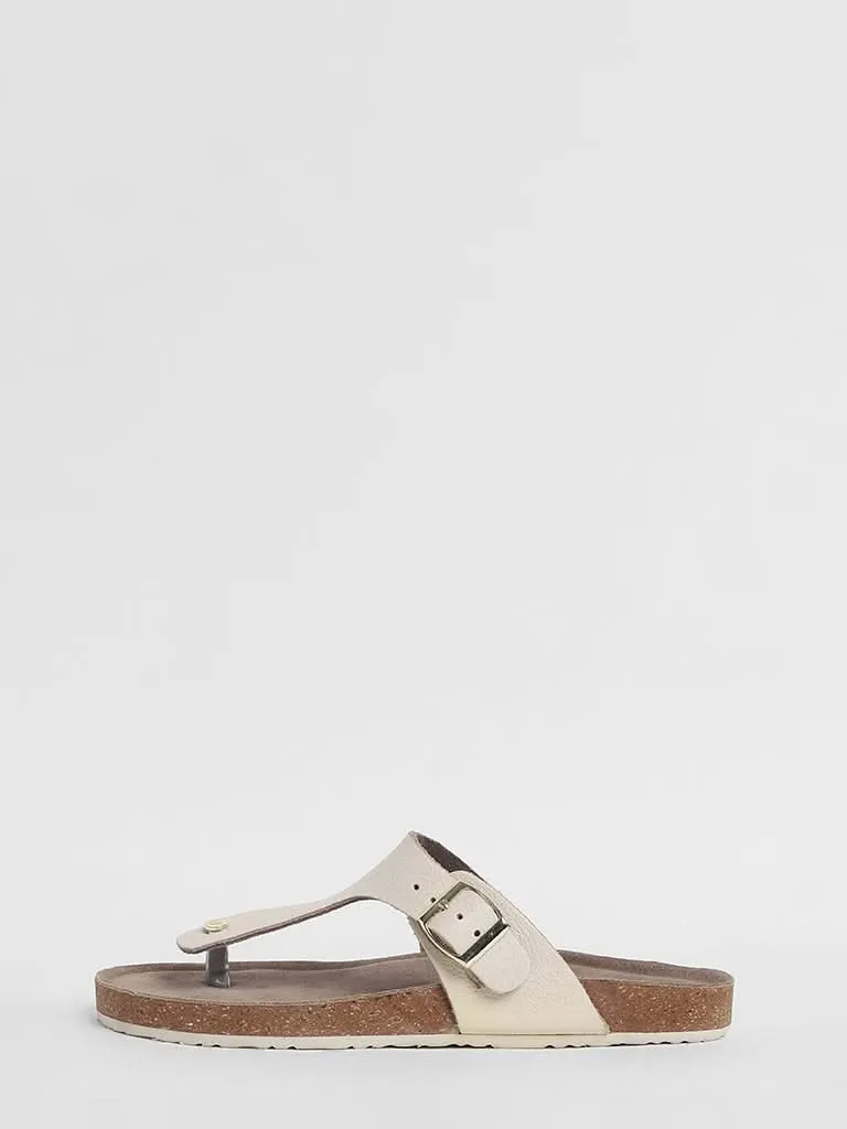 LUNA BLU Ivory Leather T-Bar Comfort Sandals