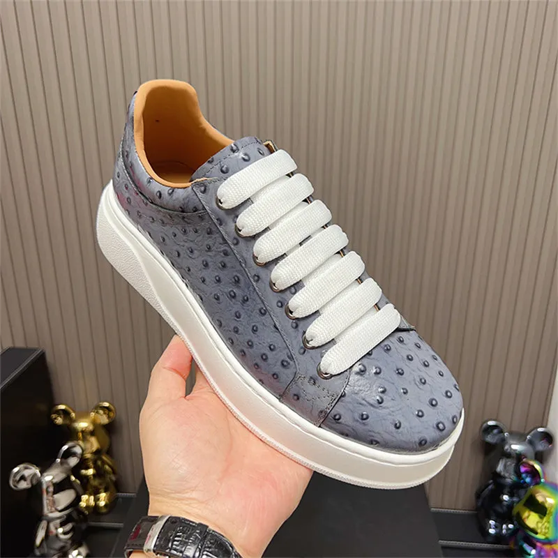 LuxeLeather Ostrich Textured Lace-up Platform Sneakers