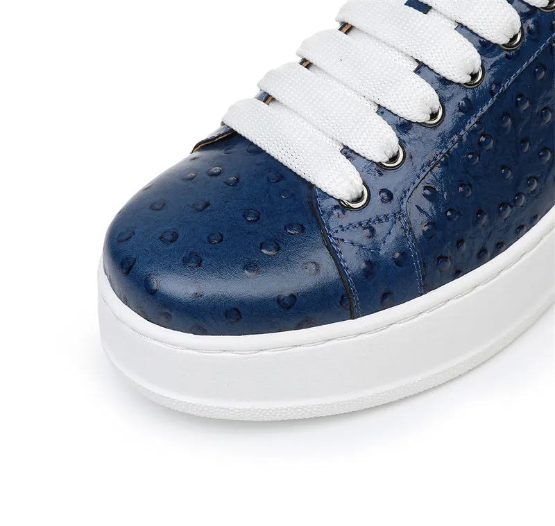 LuxeLeather Ostrich Textured Lace-up Platform Sneakers