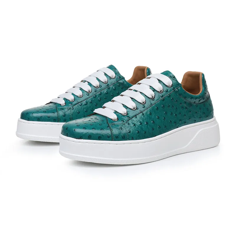 LuxeLeather Ostrich Textured Lace-up Platform Sneakers