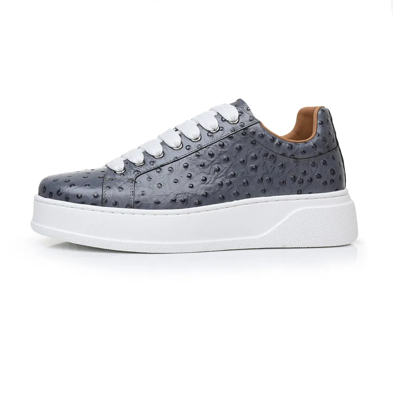 LuxeLeather Ostrich Textured Lace-up Platform Sneakers