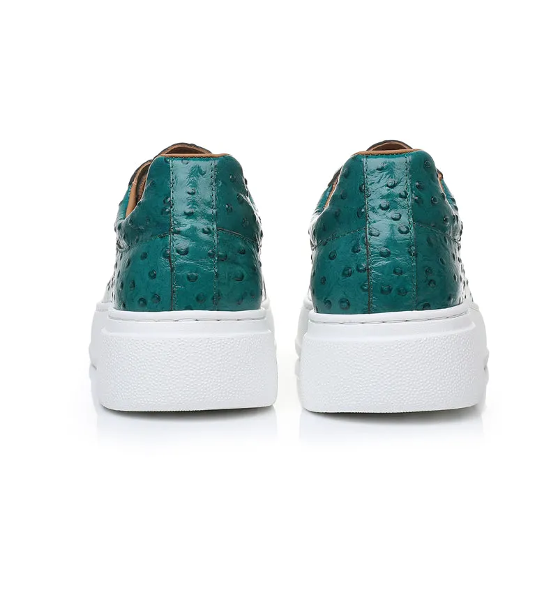 LuxeLeather Ostrich Textured Lace-up Platform Sneakers