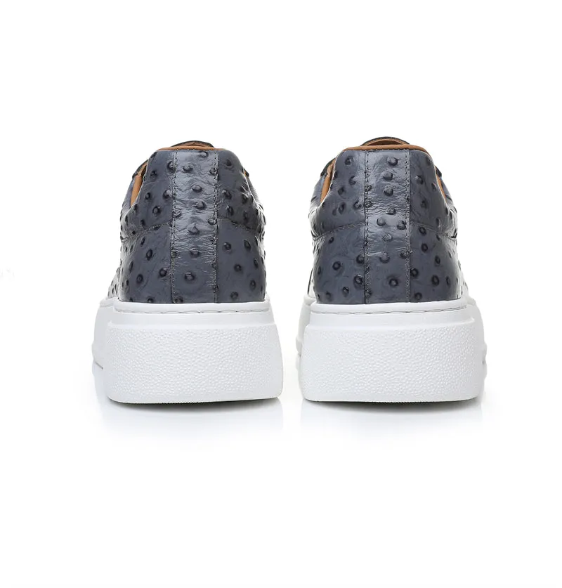 LuxeLeather Ostrich Textured Lace-up Platform Sneakers