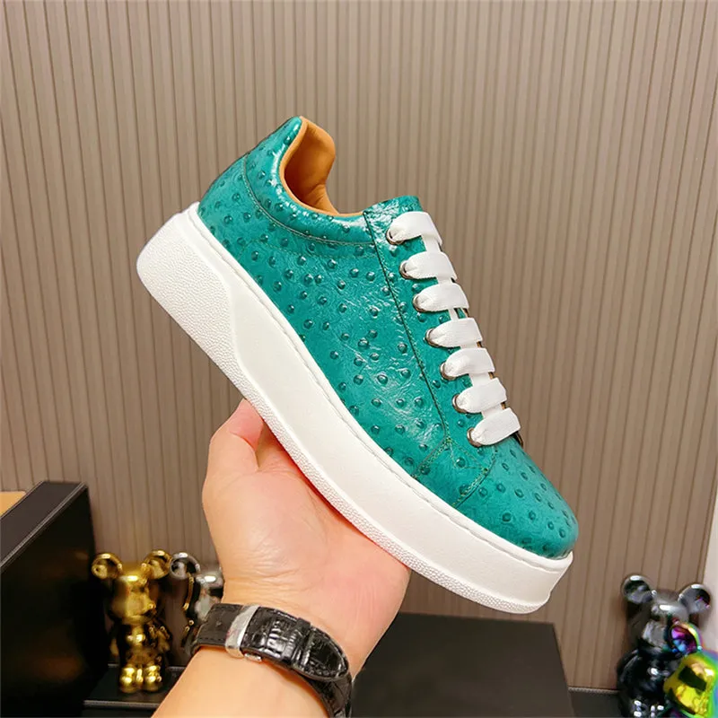 LuxeLeather Ostrich Textured Lace-up Platform Sneakers