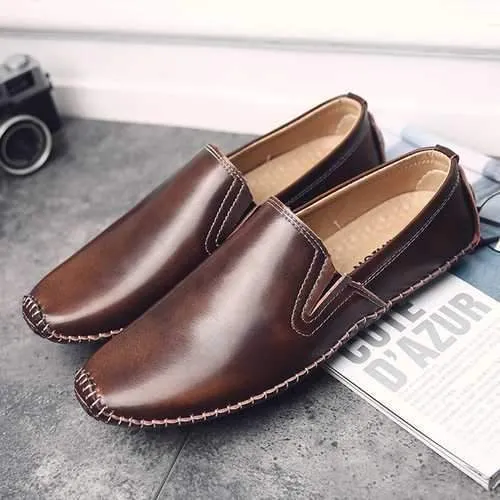 Men Casual Comfy Genuine Leather Slip On Flat Loafers