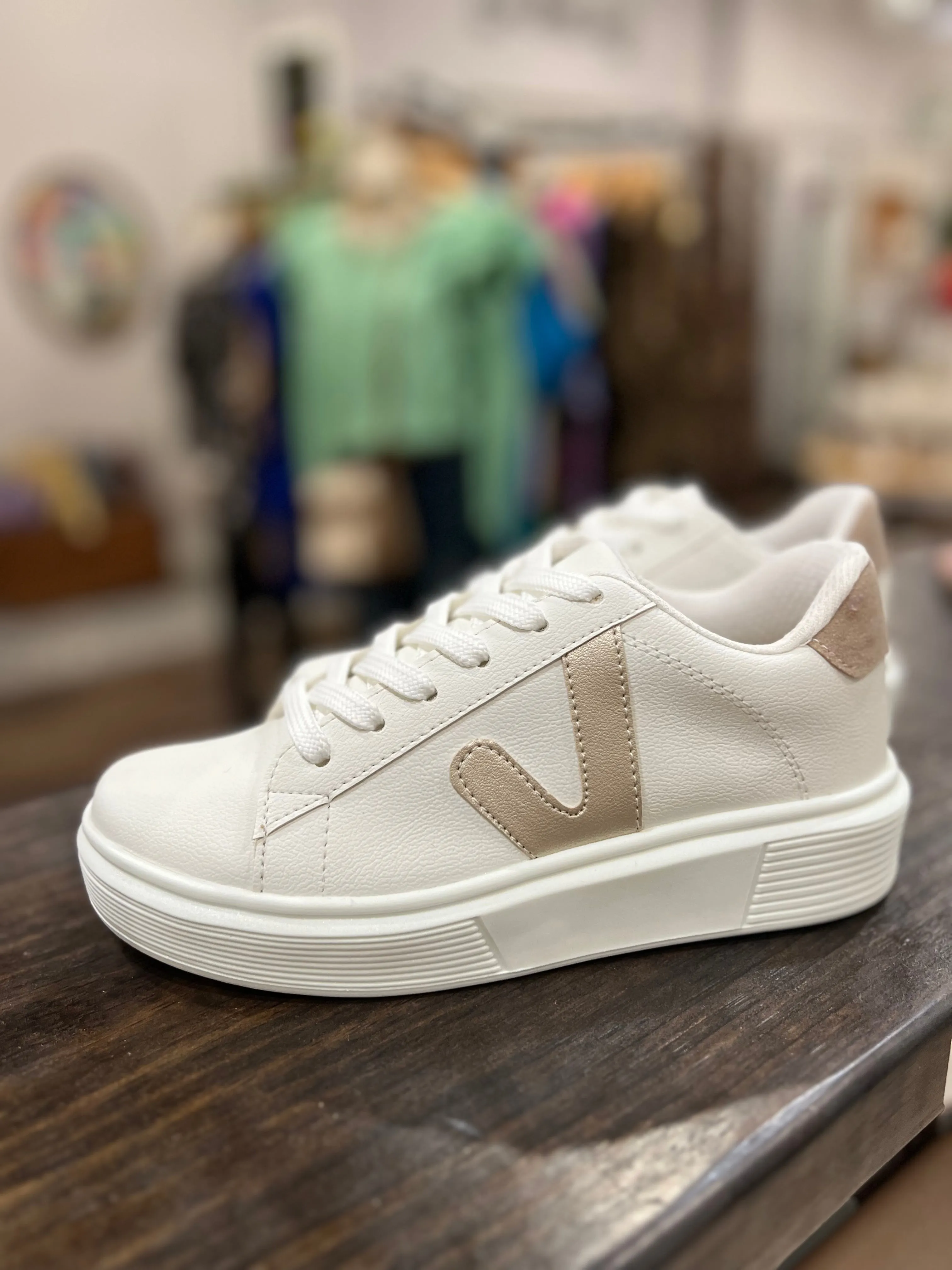 Mina White & Gold Sneakers