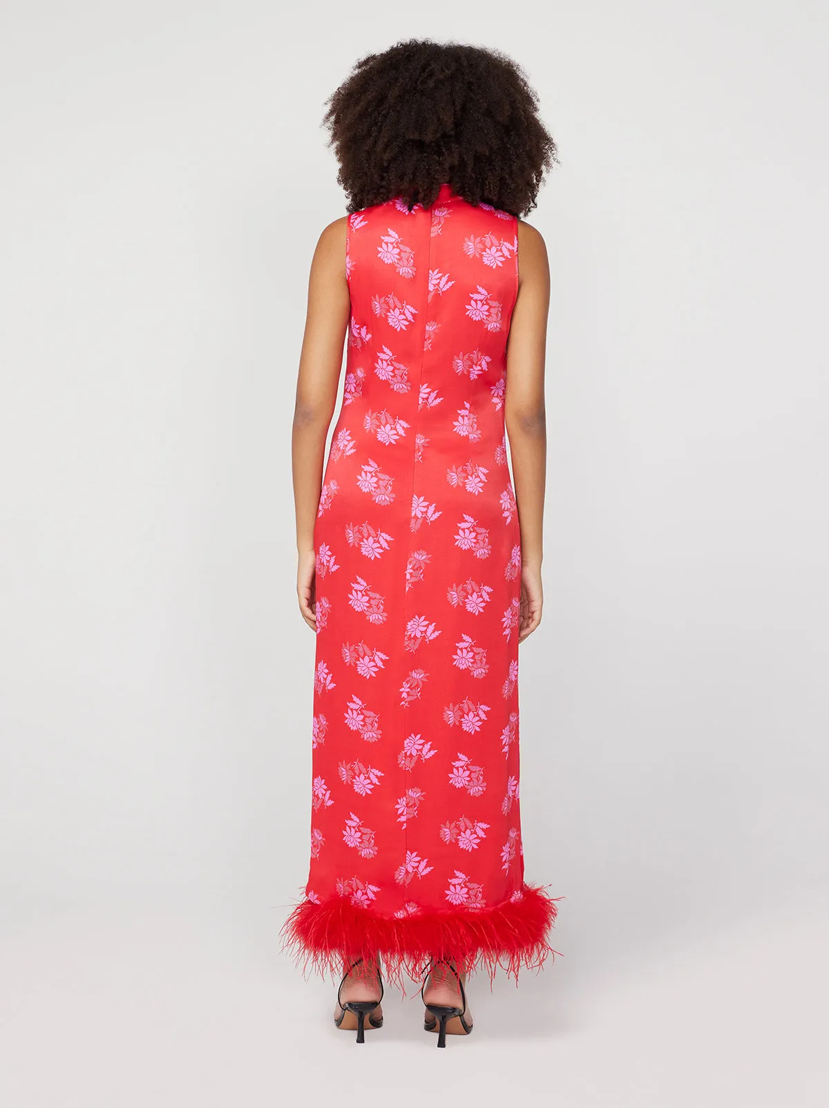 Myla Red Floral Feather Midi Dress