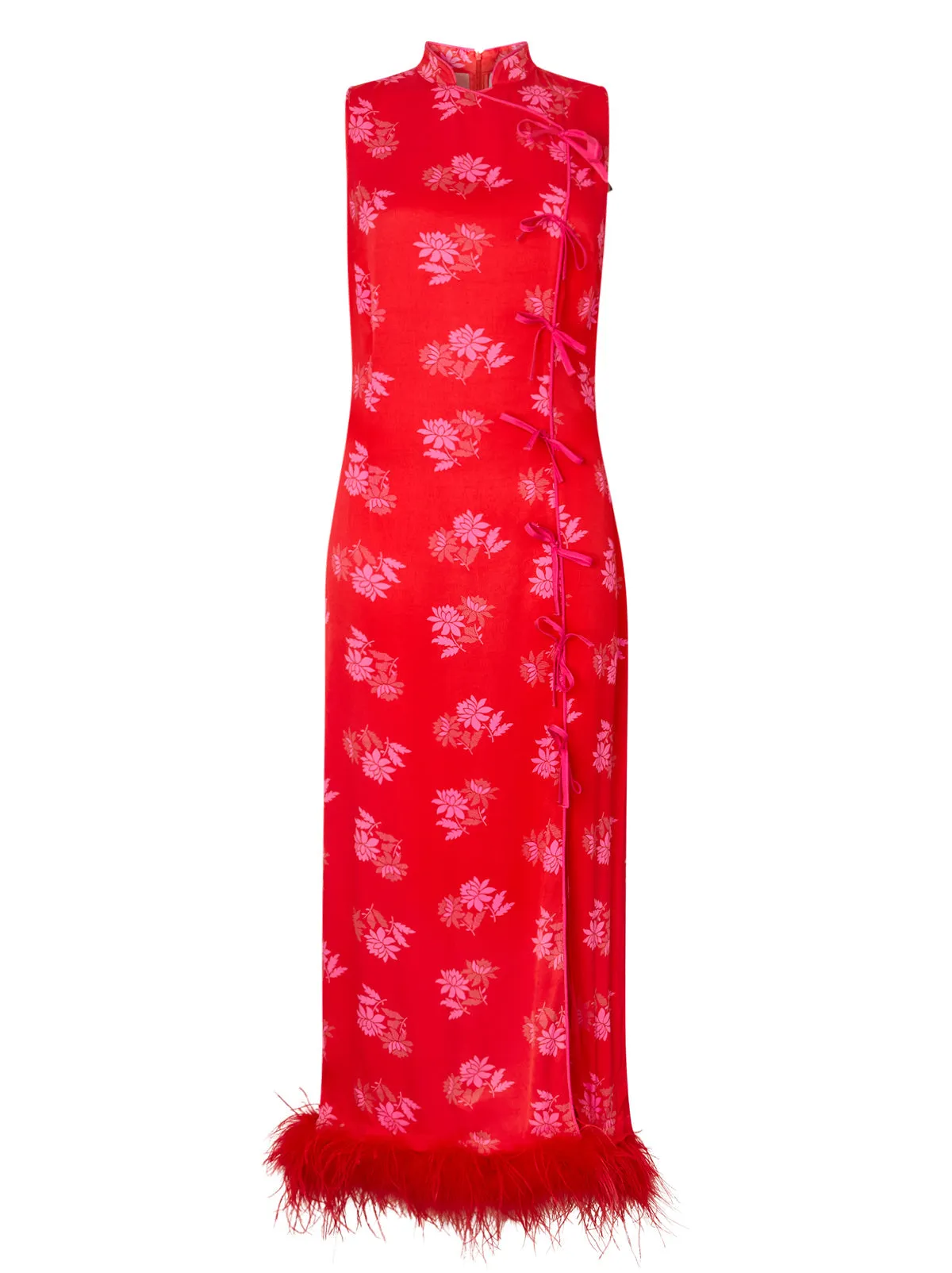 Myla Red Floral Feather Midi Dress