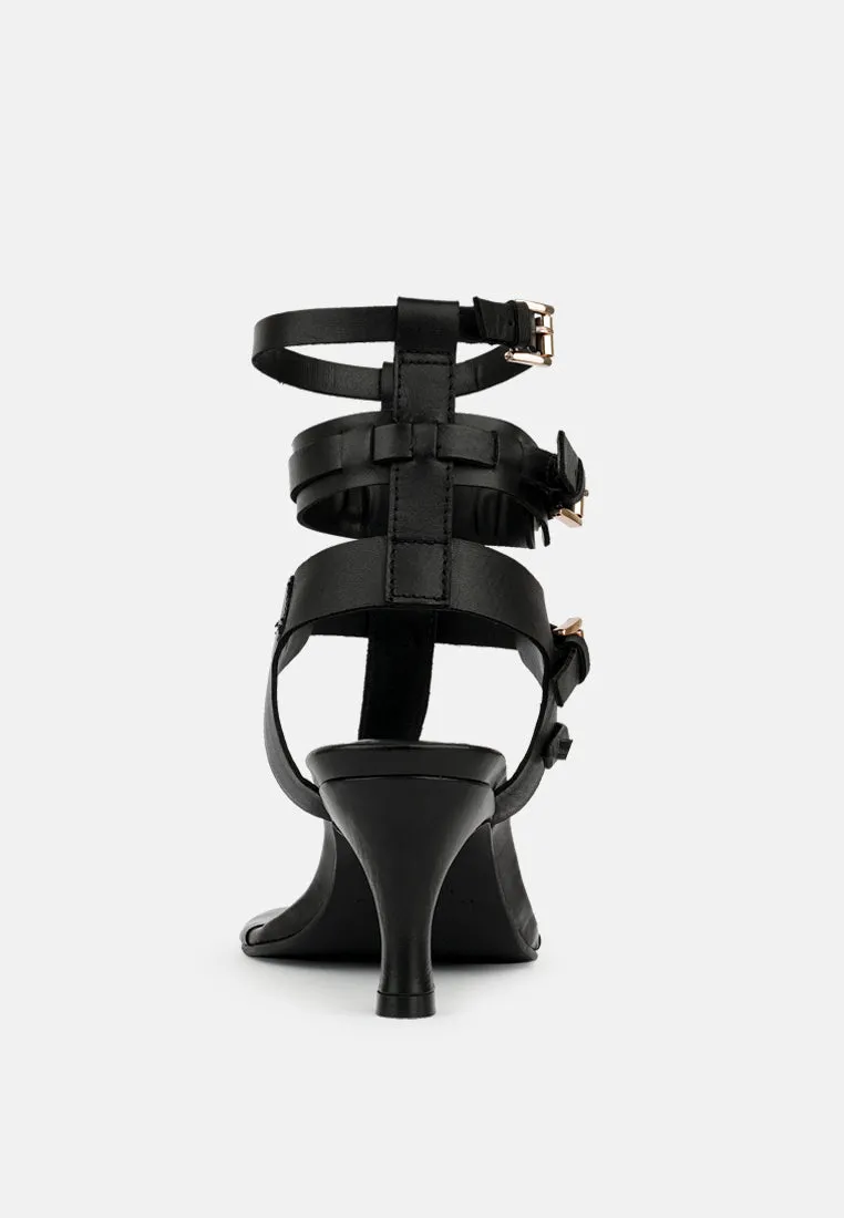 NEREID Black Kitten Heel Cut Out Gladiator Sandals