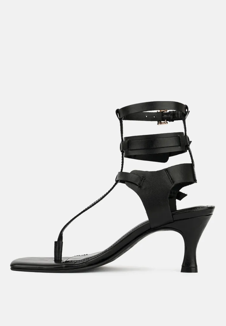 NEREID Black Kitten Heel Cut Out Gladiator Sandals