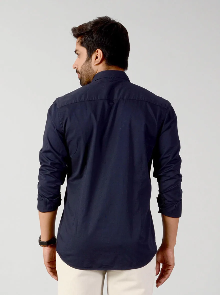 Night Blue Solid Slim Fit Casual Shirt | JadeBlue