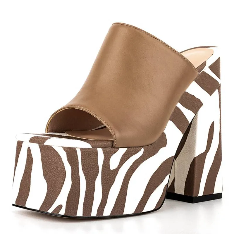 Pre Order:  Brown Striped Zebra Open-Toe 16cm Sandals