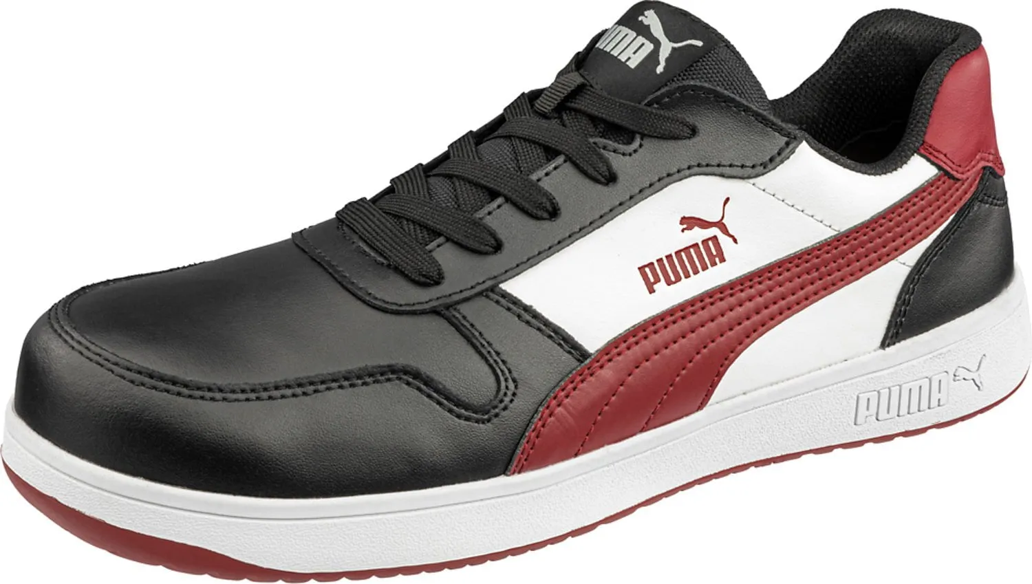 Puma Safety Mens Frontcourt Low AST Black/White/Red Leather Work Shoes