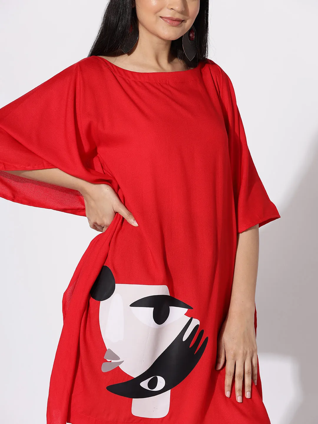 Red Kaftan Kurta - Abstract