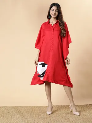 Red Rayon Shirt-Kaftan - Abstract