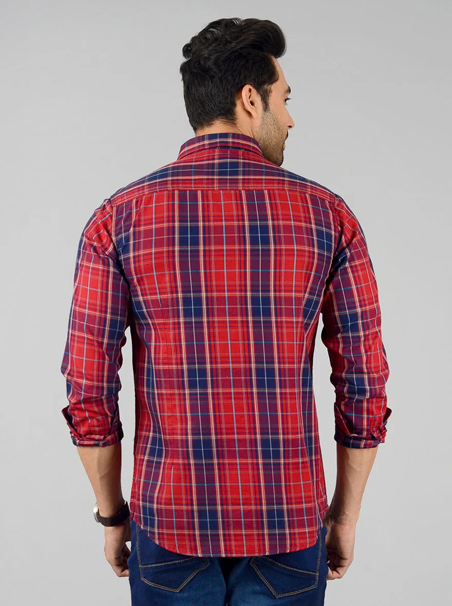 Ribbon Red Checked Slim Fit Casual Shirt | JadeBlue