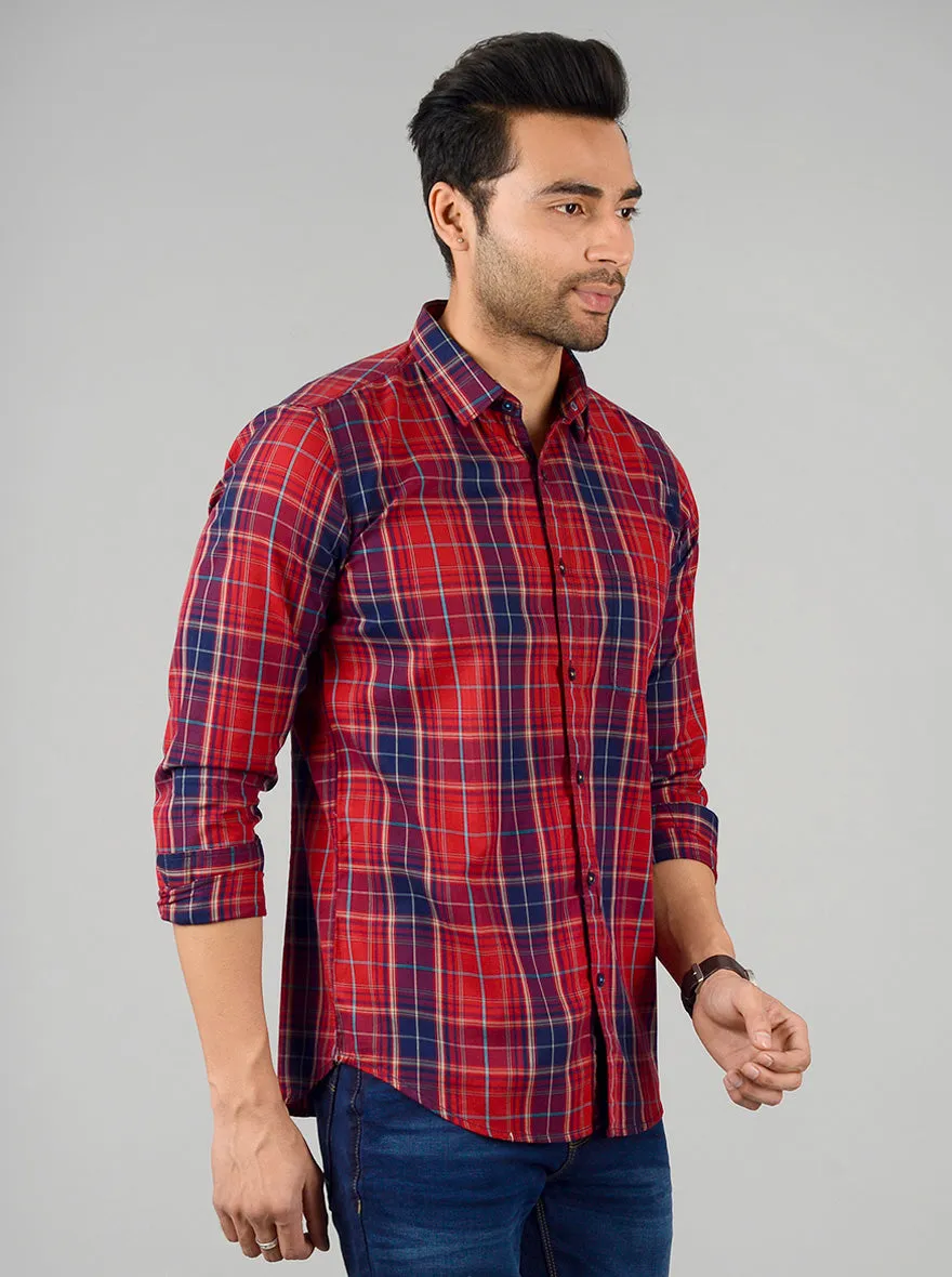 Ribbon Red Checked Slim Fit Casual Shirt | JadeBlue