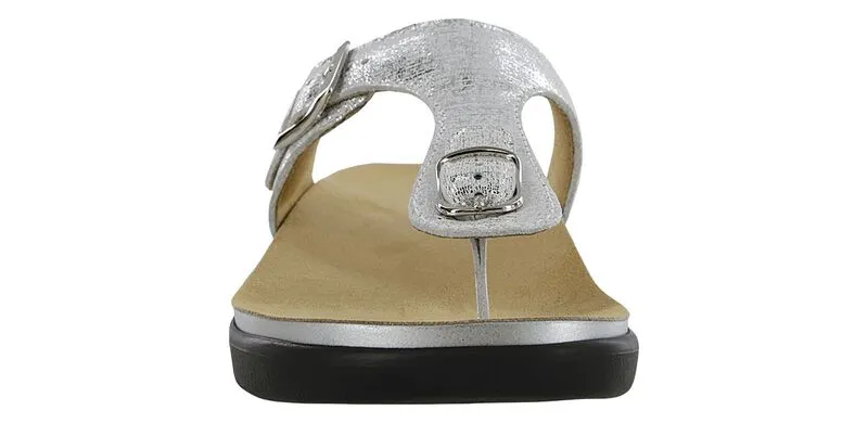 SAS Women's Sanibel T-Strap Slide Sandal SHINY SILVER