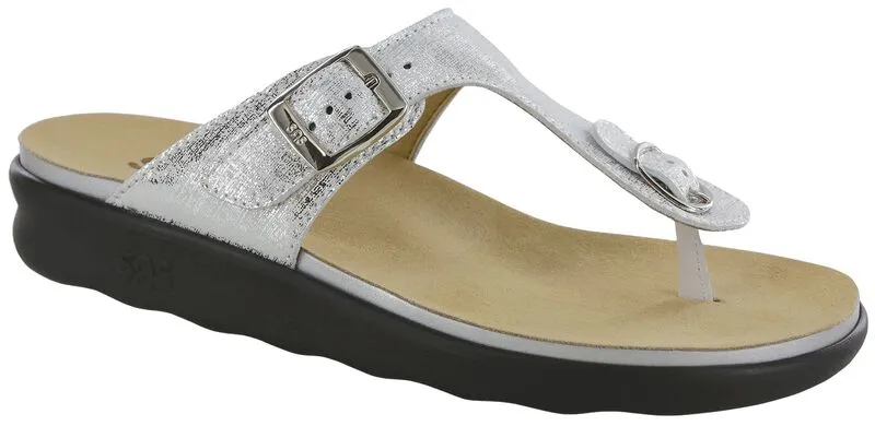 SAS Women's Sanibel T-Strap Slide Sandal SHINY SILVER