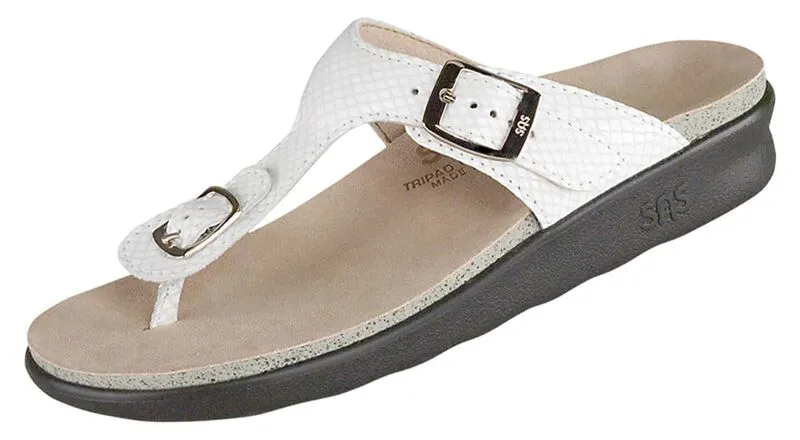 SAS Women's Sanibel T-Strap Slide Sandal WHITE SNAKE