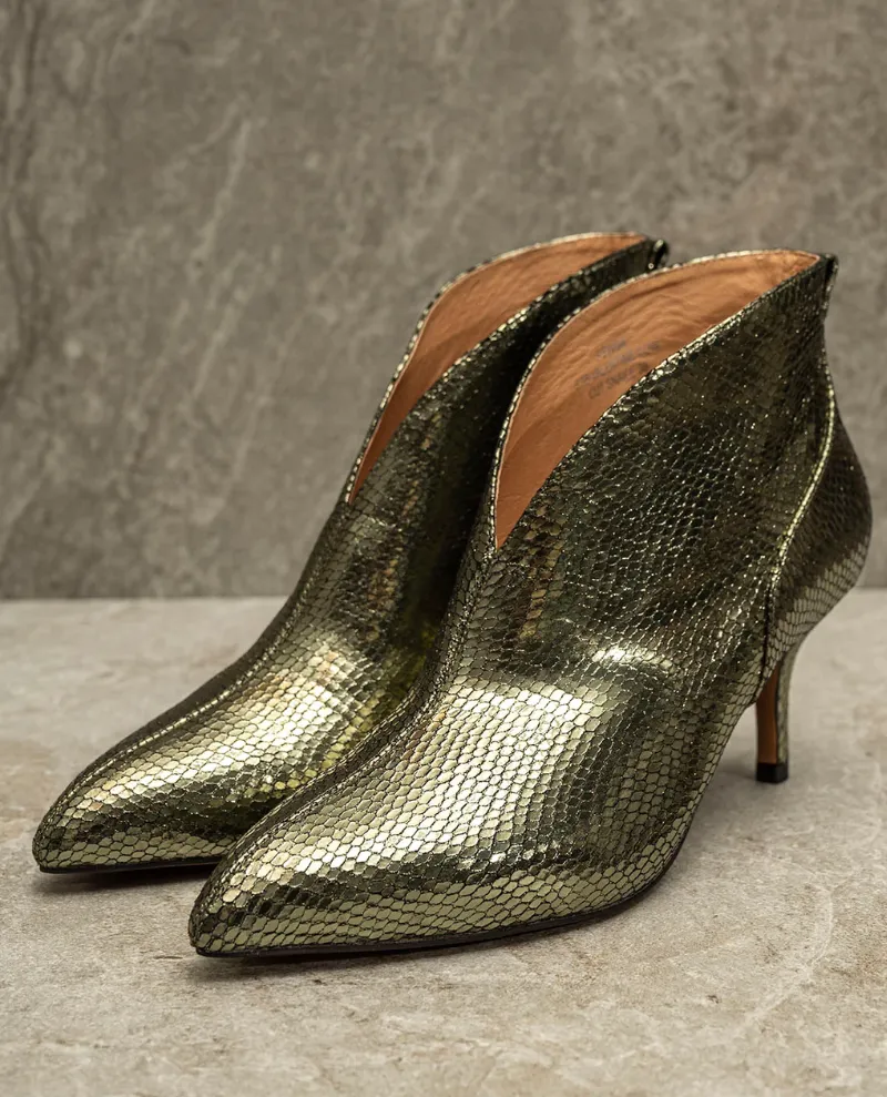 Shoe The Bear Valentine Snake Olive Metallic Ankle Boots