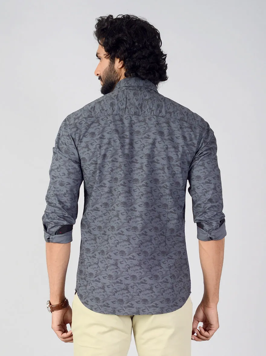 Slate Grey Printed Slim Fit Casual Shirt | Greenfibre